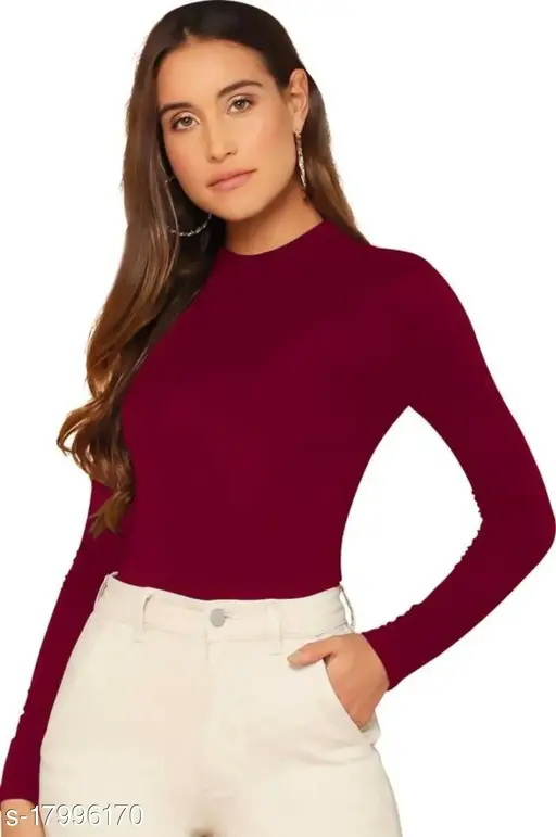 Hosiery Full Sleeves Casual Maroon Top
